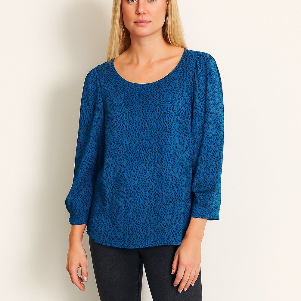 2/$30 Banana Republic Cheetah Print Pleated Volume Puff Sleeve Top Blue #A1372